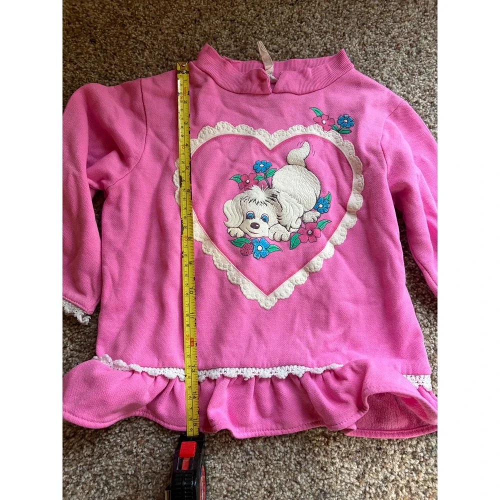 Vintage Star Ride Sportswear Pink Puppy Heart Lace Ruffle Sweatshirt Made in USA